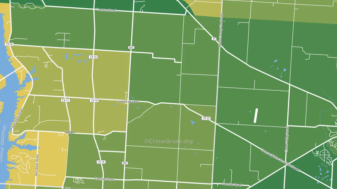 Center Village, OH Map of Burglary Rates