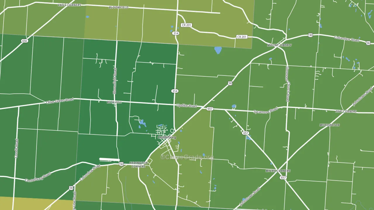 Centerburg, OH Map of Burglary Rates