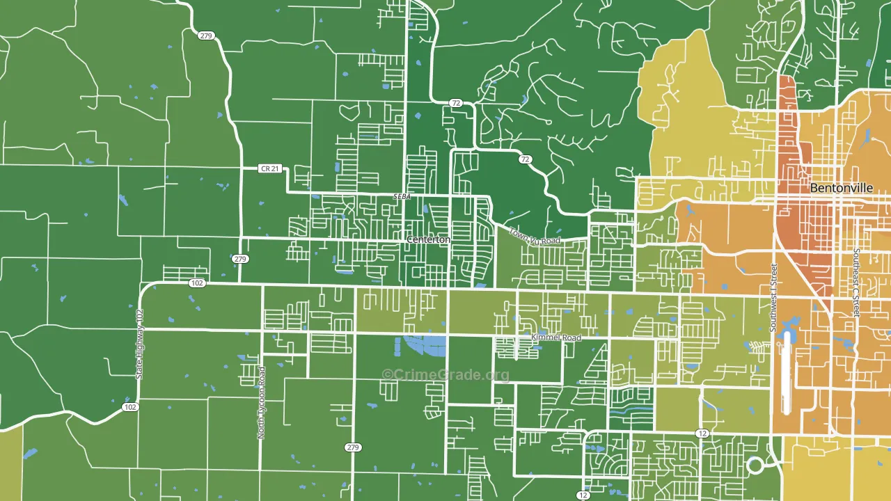 Centerton, AR Map of Burglary Rates