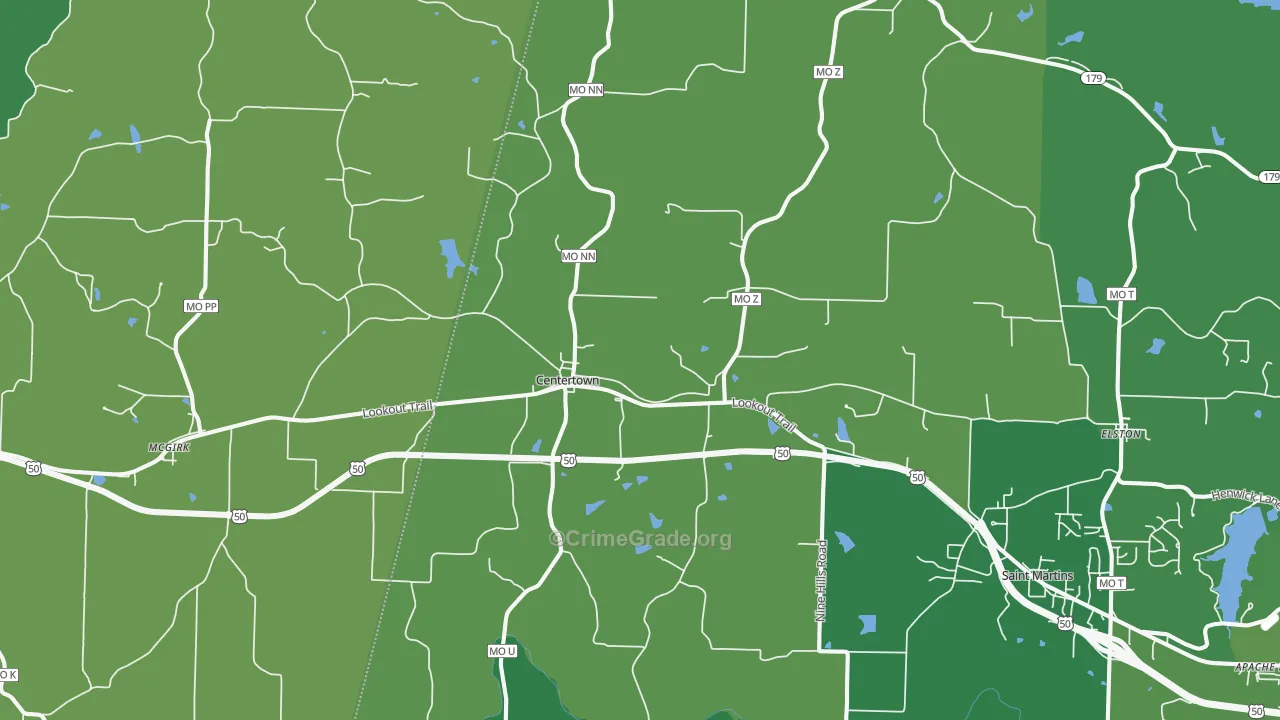Centertown, MO Map of Burglary Rates