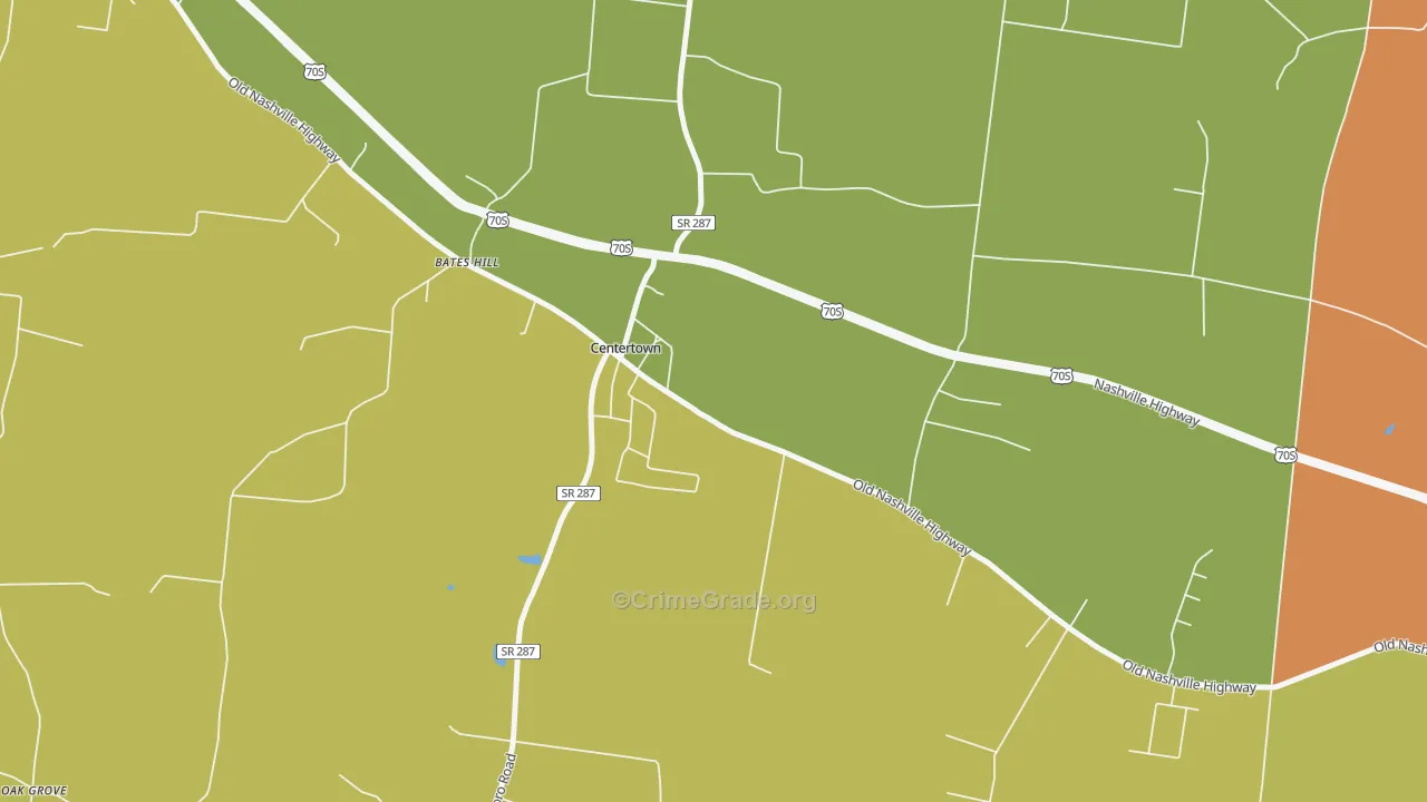 Centertown, TN Map of Burglary Rates