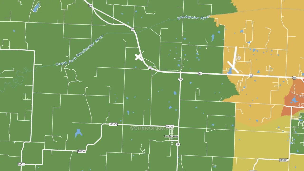 Centerview, MO Map of Burglary Rates