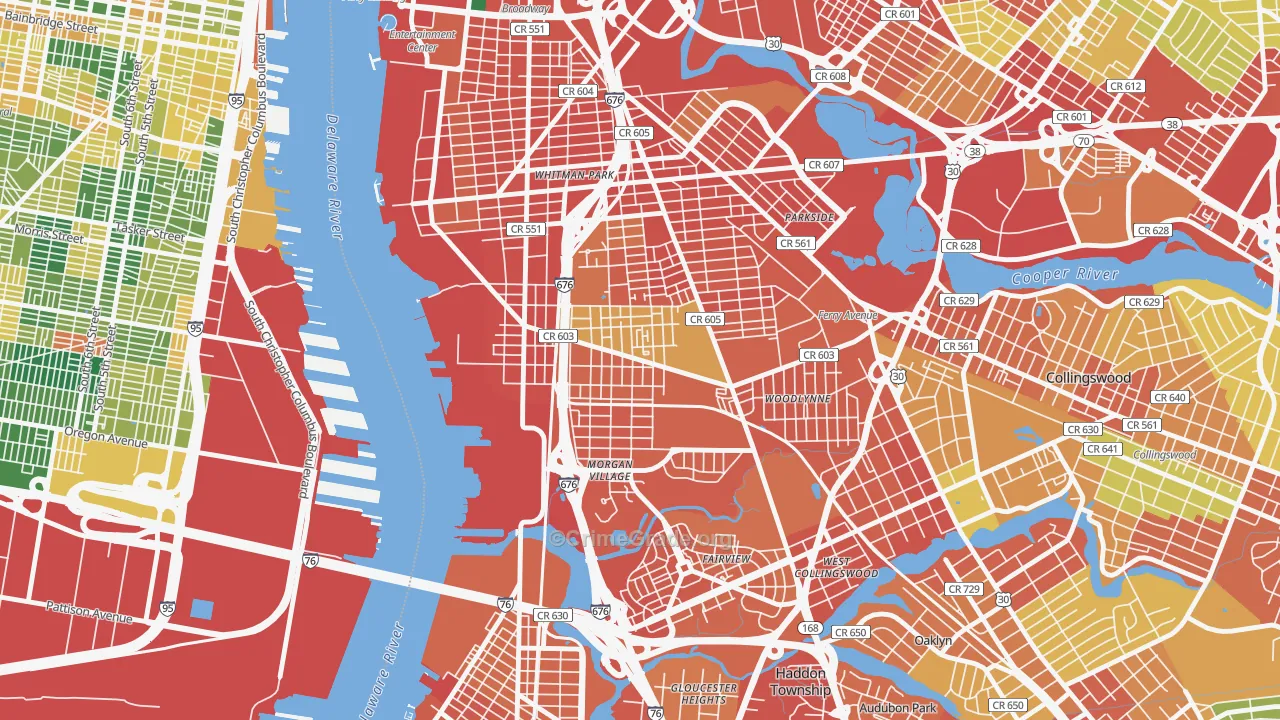 Centerville, Camden, NJ Map of Burglary Rates