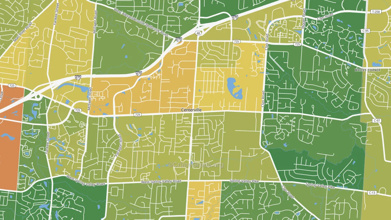 Centerville Historic District, Centerville, OH Map of Burglary Rates