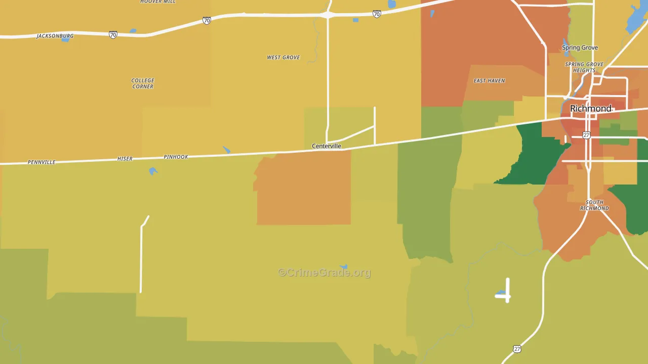 Centerville, IN Map of Burglary Rates