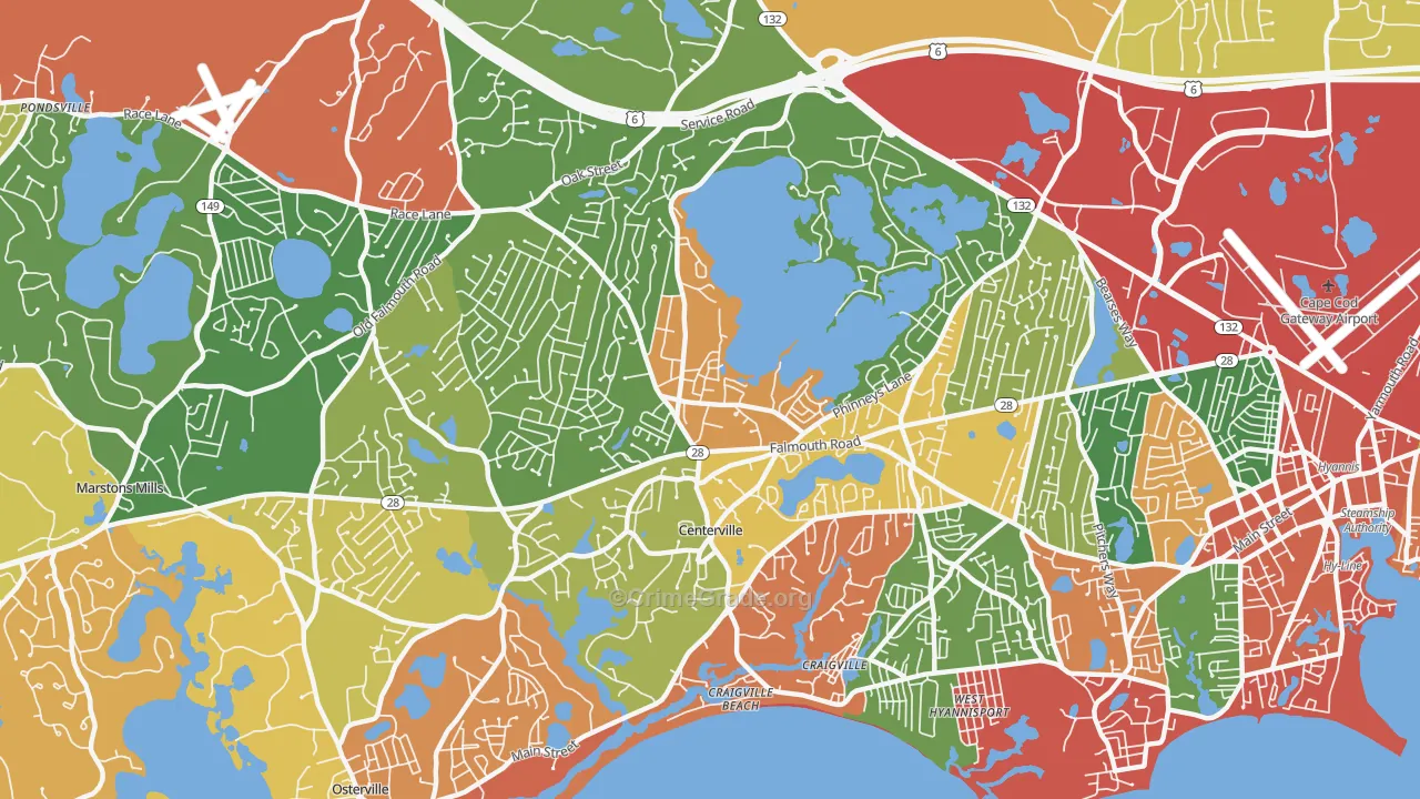 Centerville, MA Map of Burglary Rates
