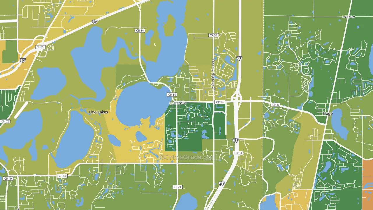 Centerville, MN Map of Burglary Rates