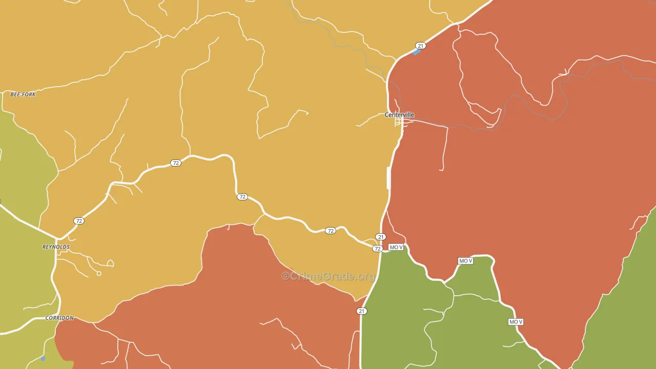 Centerville, MO Map of Burglary Rates