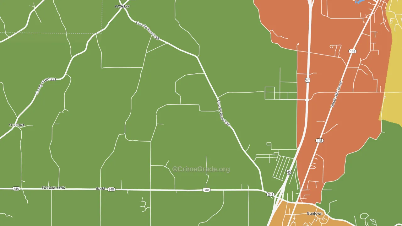 Centerville, MS Map of Burglary Rates