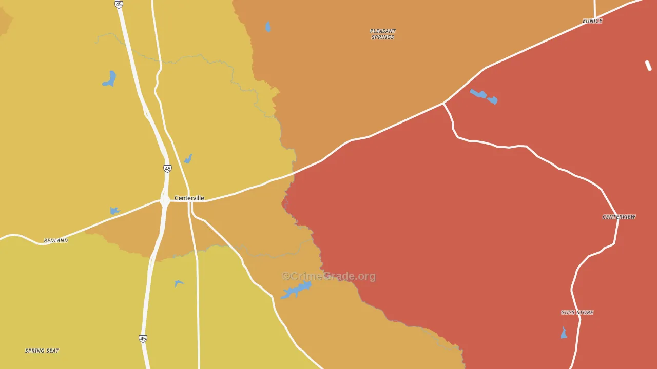 Centerville, TX Map of Burglary Rates