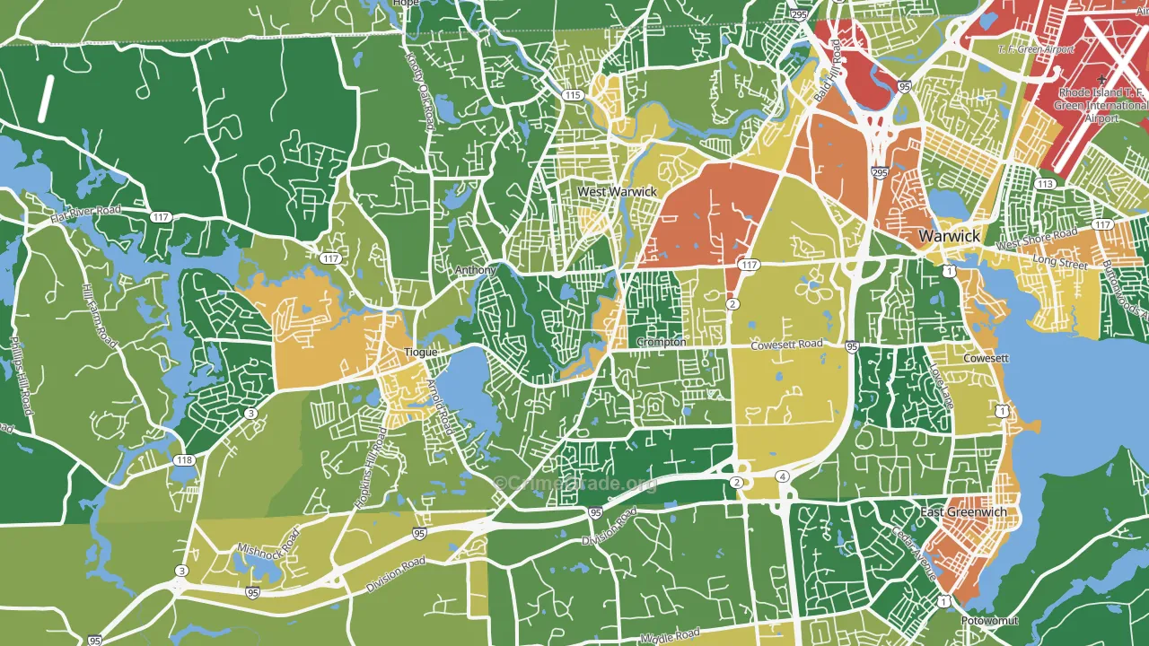 Centerville, West Warwick, RI Map of Burglary Rates