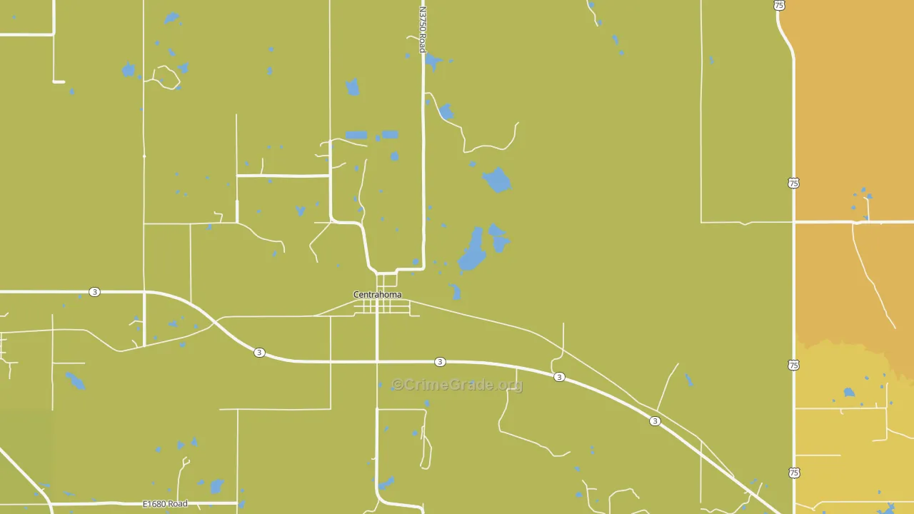 Centrahoma, OK Map of Burglary Rates
