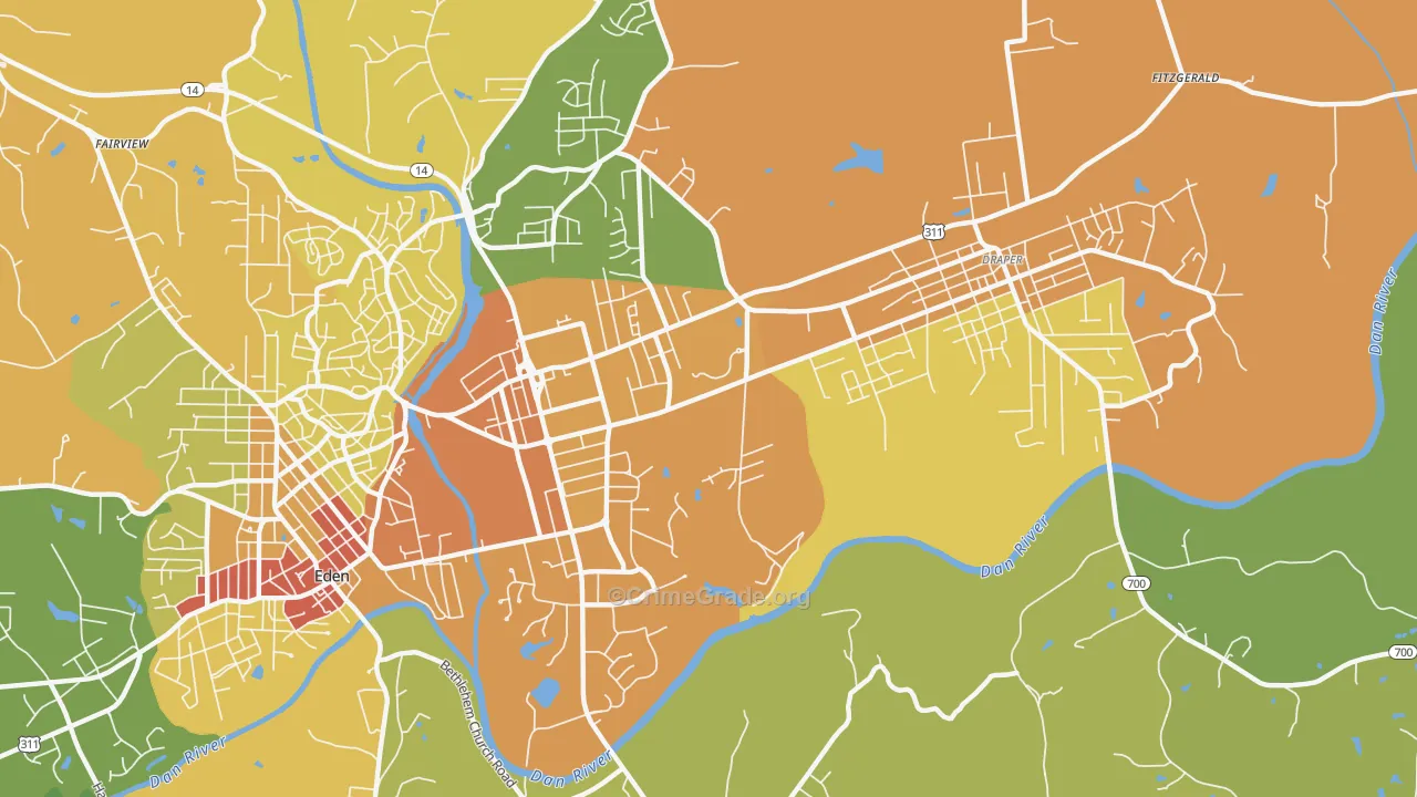 Central Area, Eden, NC Map of Burglary Rates