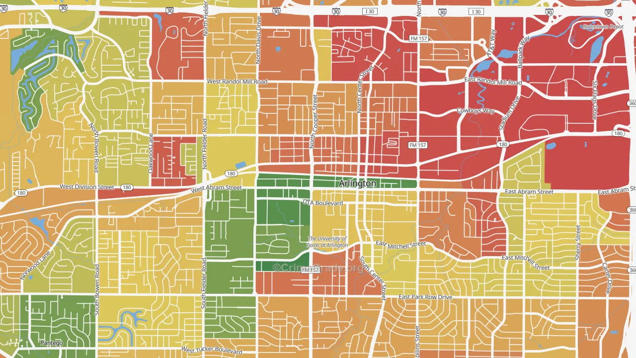 Central Arlington, Arlington, TX Map of Burglary Rates