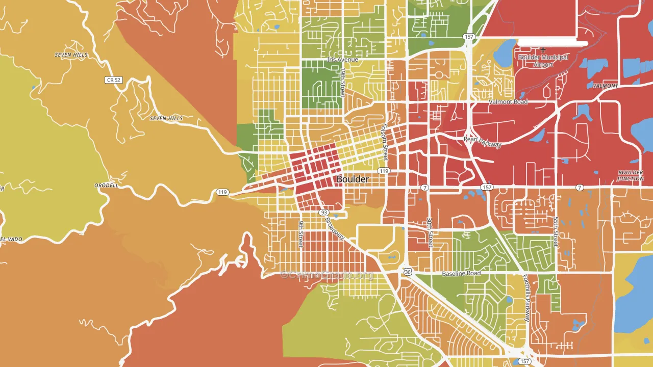 Central Boulder, Boulder, CO Map of Burglary Rates