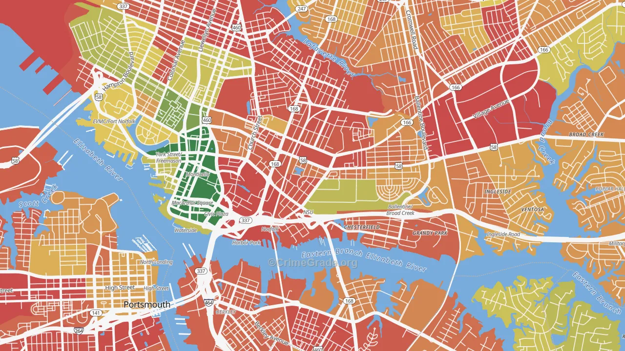 Central Brambleton, Norfolk, VA Map of Burglary Rates