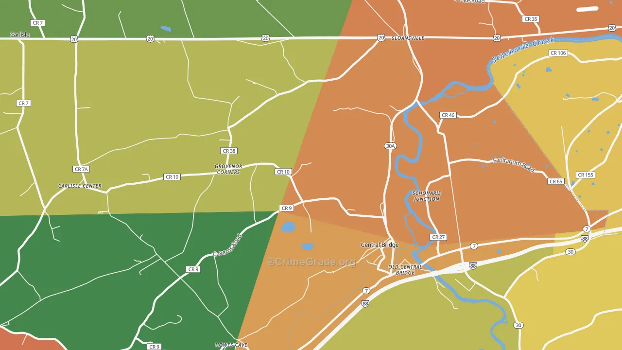 Central Bridge, NY Map of Burglary Rates