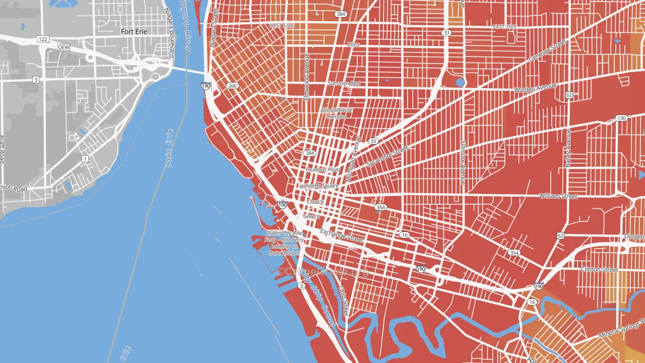 Central Business District-Buffalo, Buffalo, NY Map of Burglary Rates