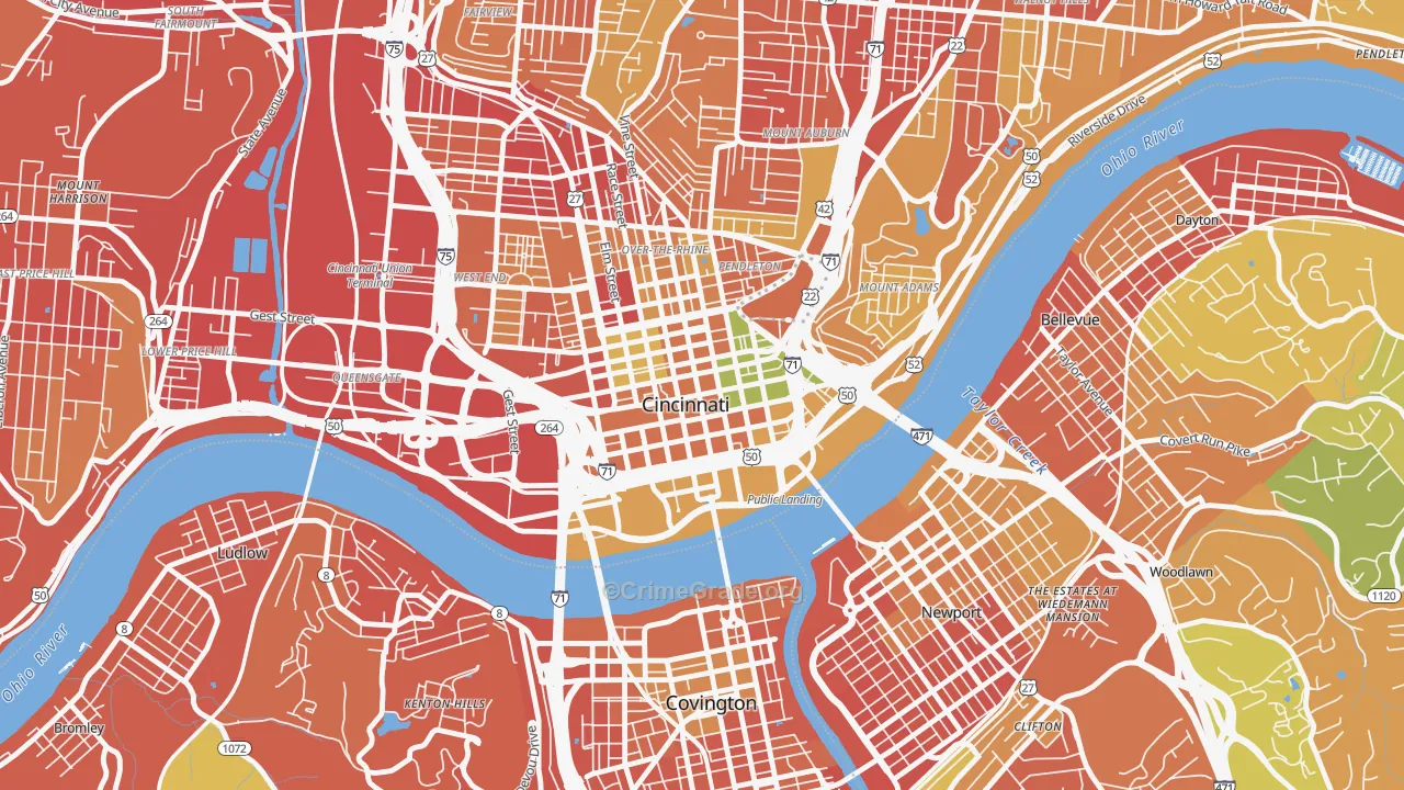 Central Business District, Cincinnati, OH Map of Burglary Rates