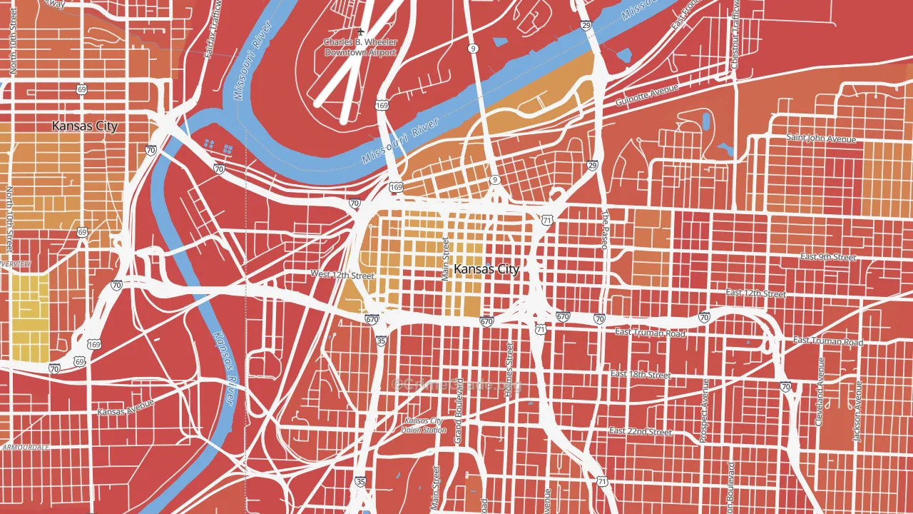 Central Business District, Kansas City, MO Map of Burglary Rates