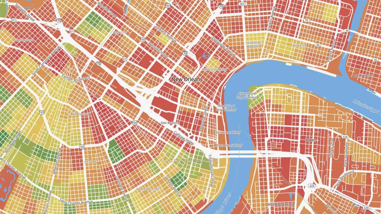 Central Business District, New Orleans, LA Map of Burglary Rates