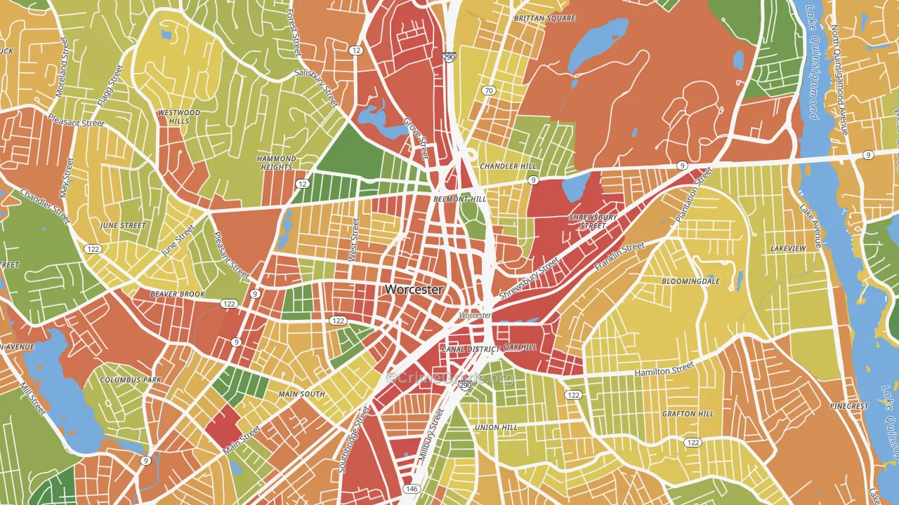 Central Business District, Worcester, MA Map of Burglary Rates