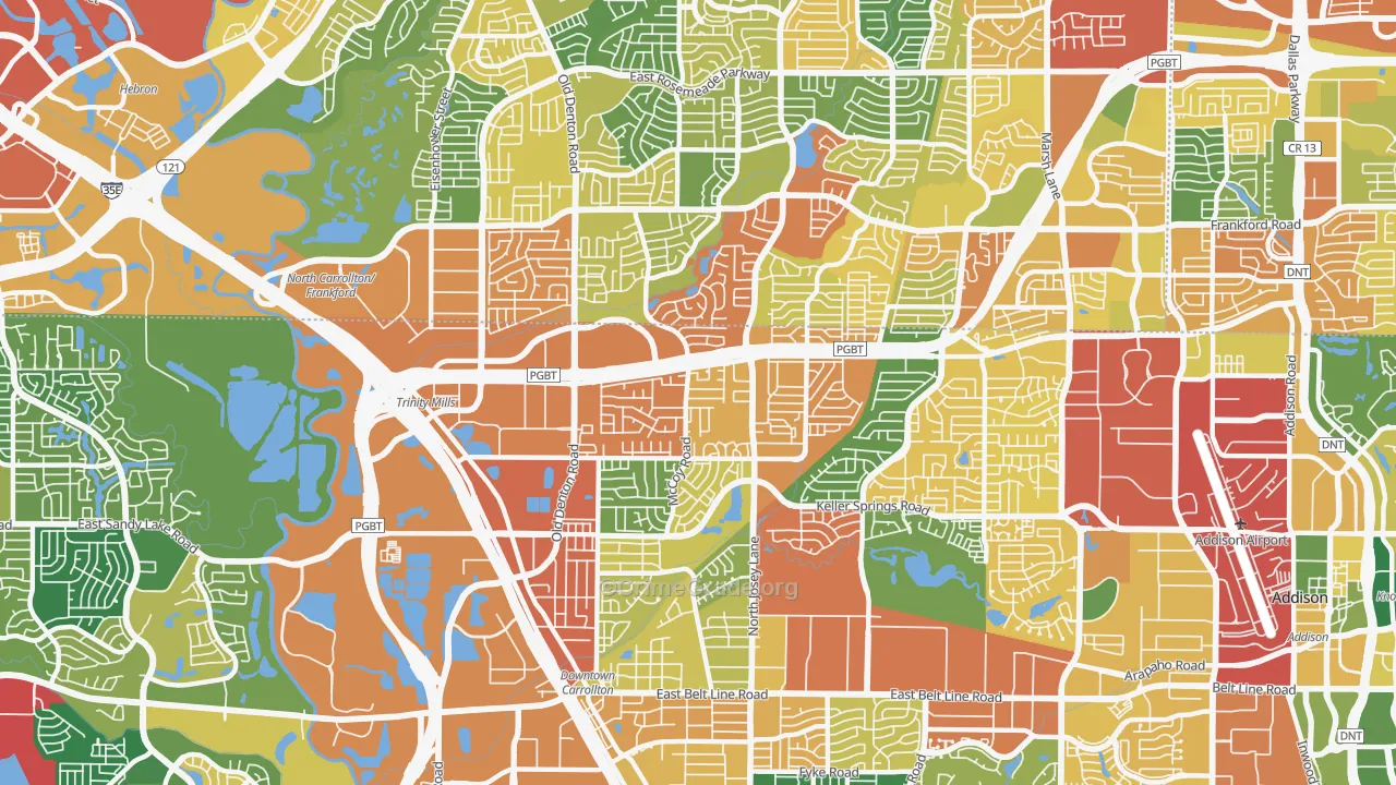 Central Carrollton, Carrollton, TX Map of Burglary Rates