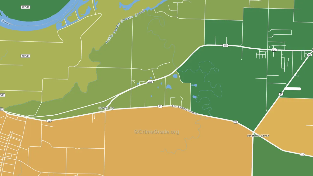 Central City, AR Map of Burglary Rates