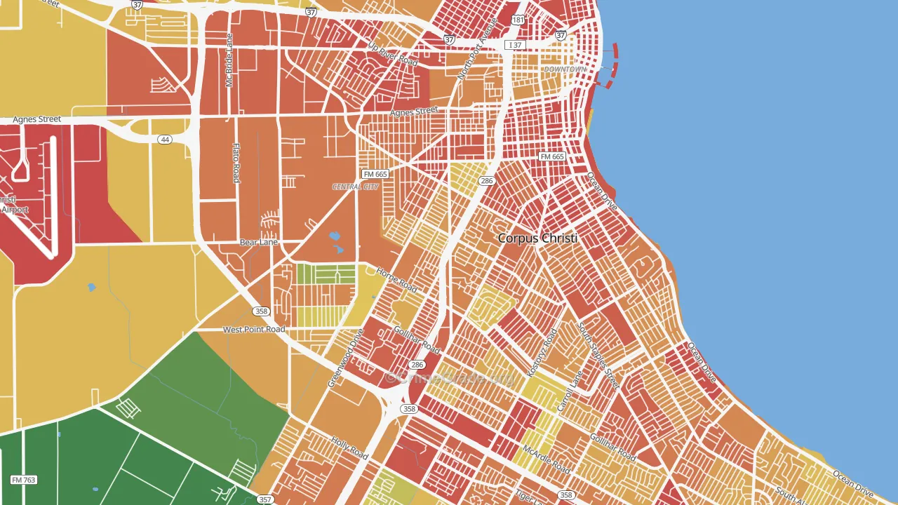 Central City, Corpus Christi, TX Map of Burglary Rates