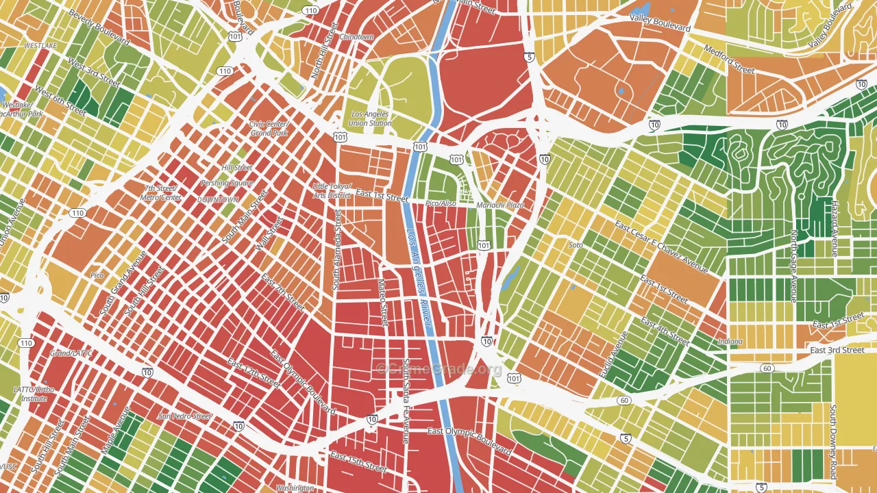 Central City East, Los Angeles, CA Map of Burglary Rates