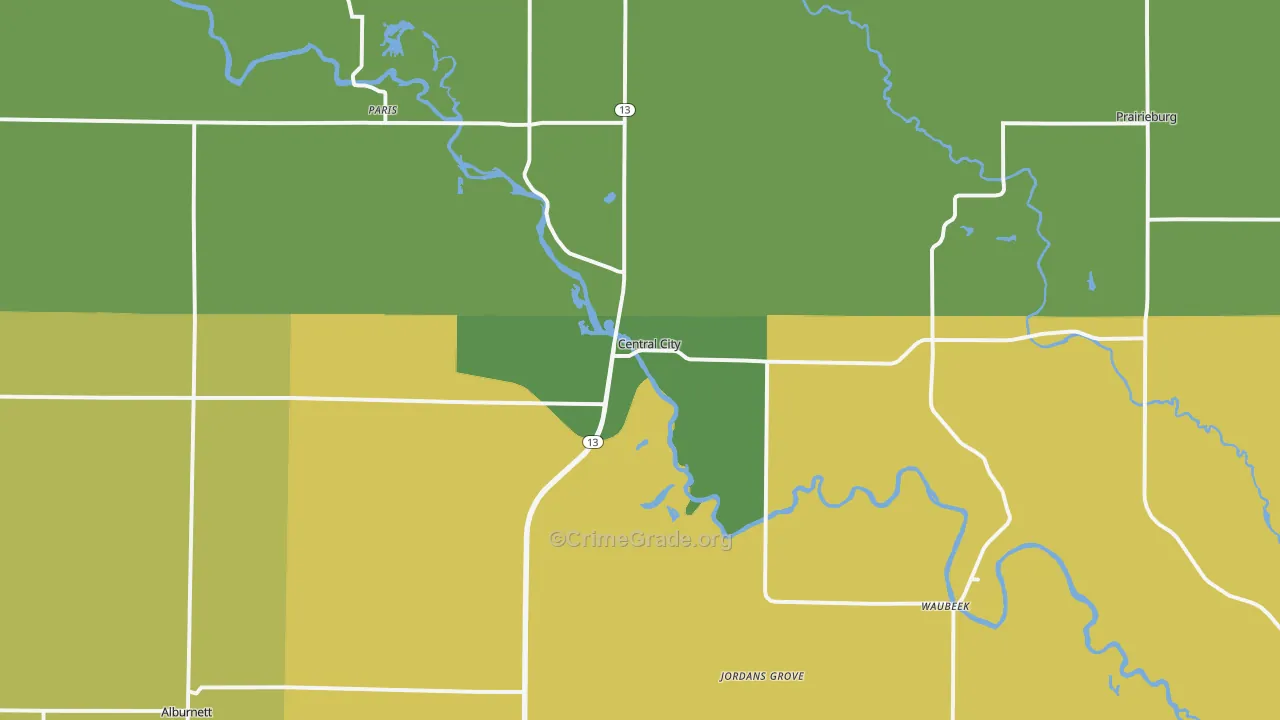 Central City, IA Map of Burglary Rates