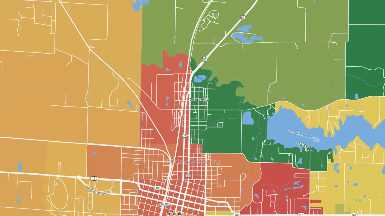 Central City, IL Map of Burglary Rates