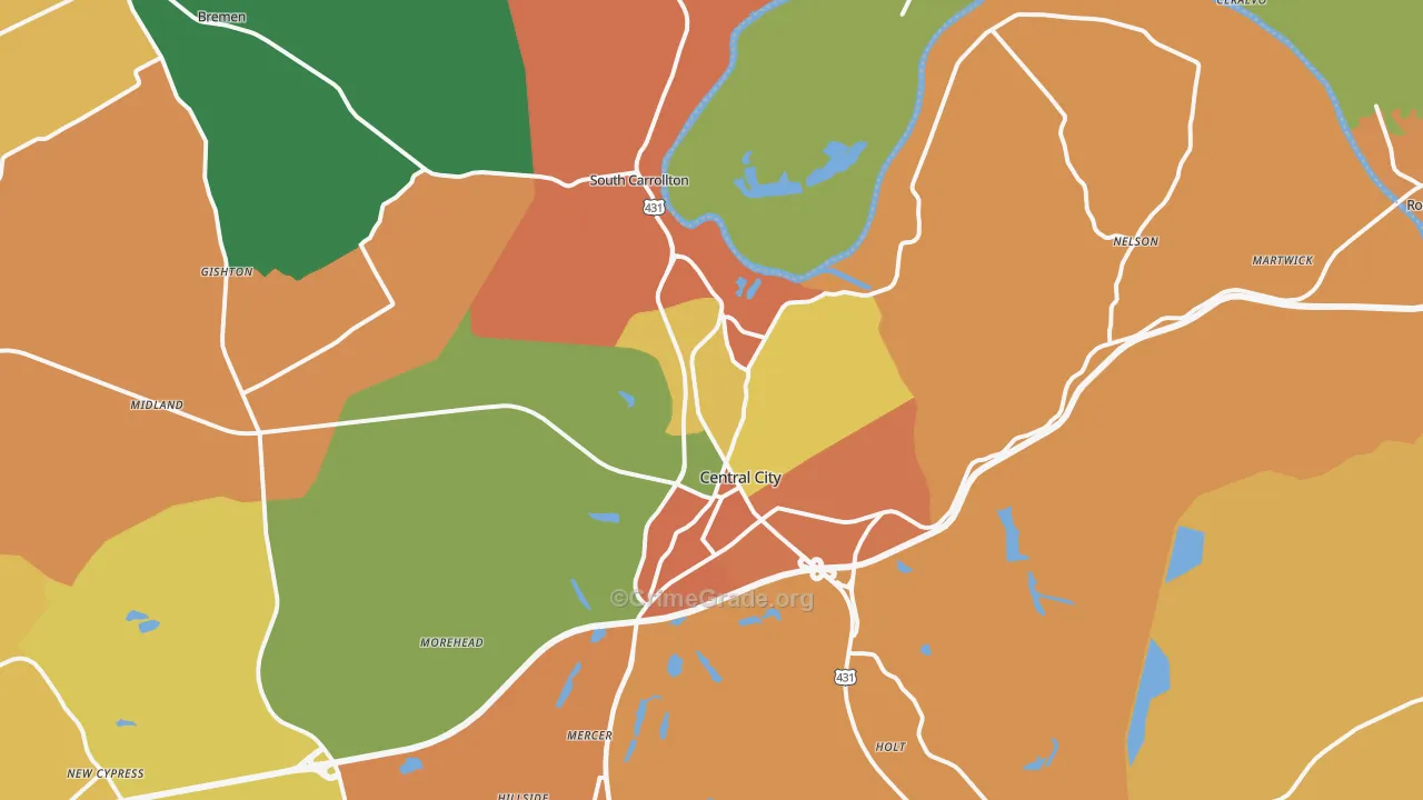 Central City, KY Map of Burglary Rates