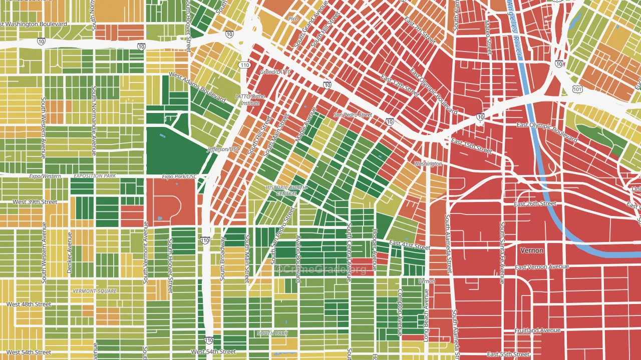 Central City, Los Angeles, CA Map of Burglary Rates