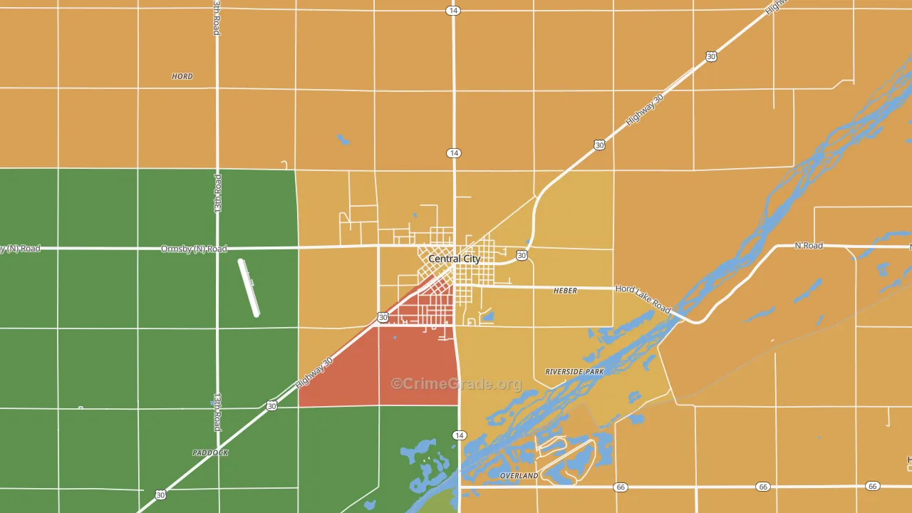 Central City, NE Map of Burglary Rates