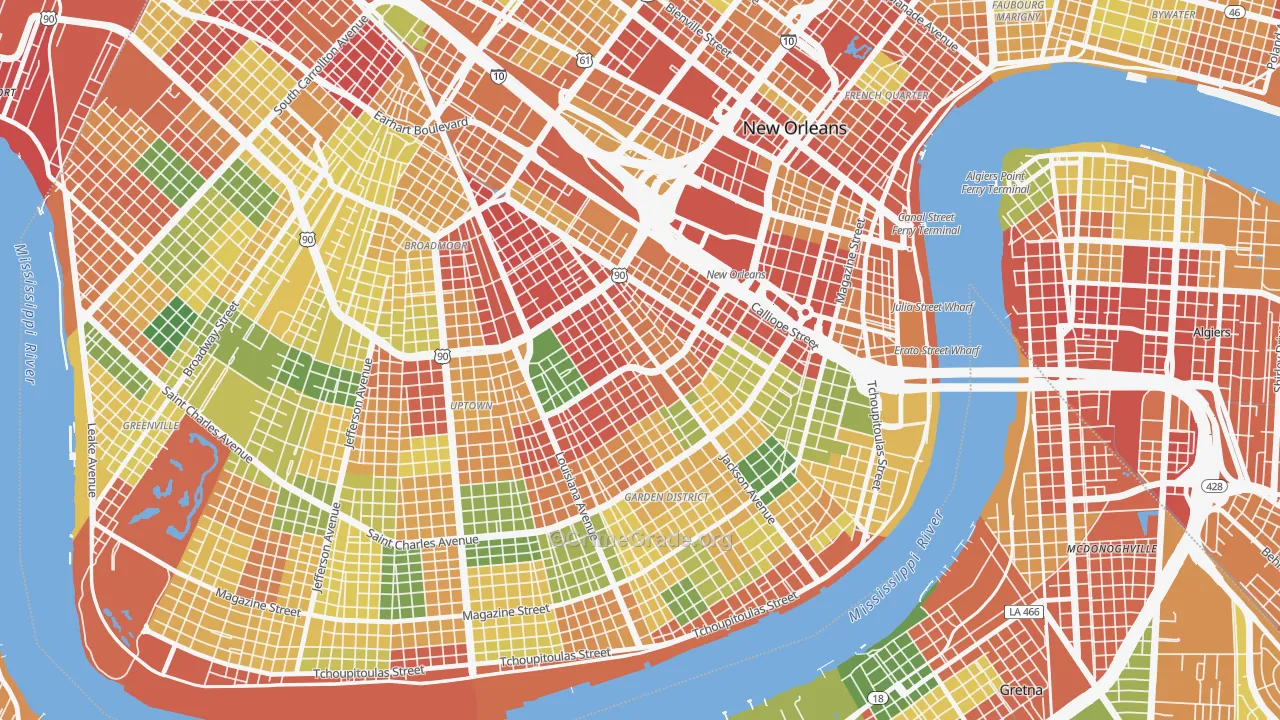 Central City, New Orleans, LA Map of Burglary Rates