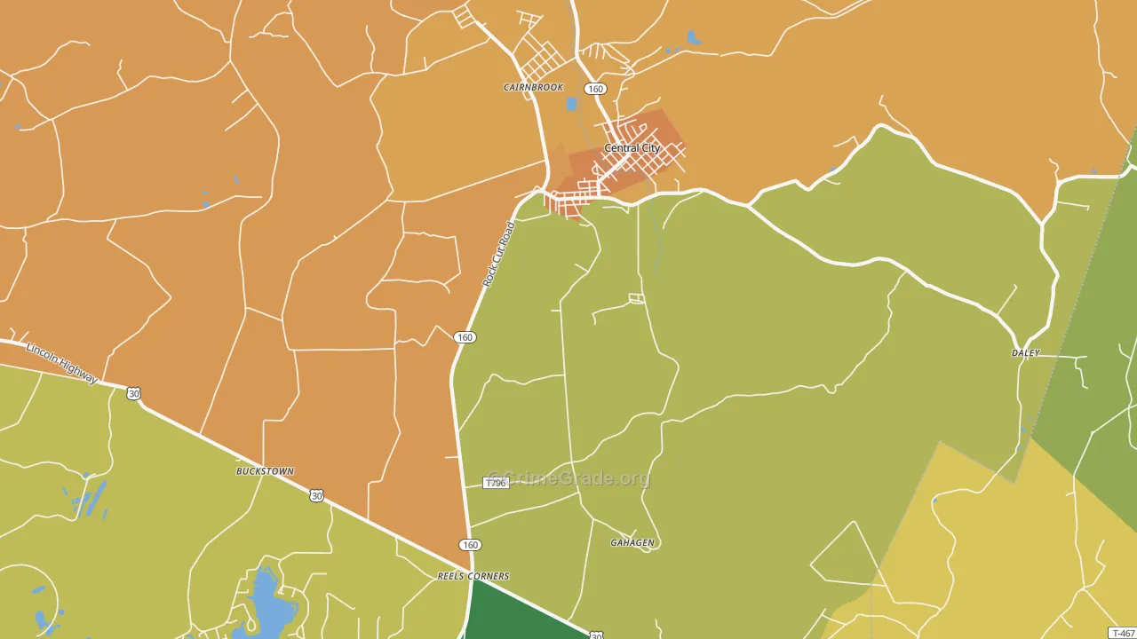 Central City, PA Map of Burglary Rates