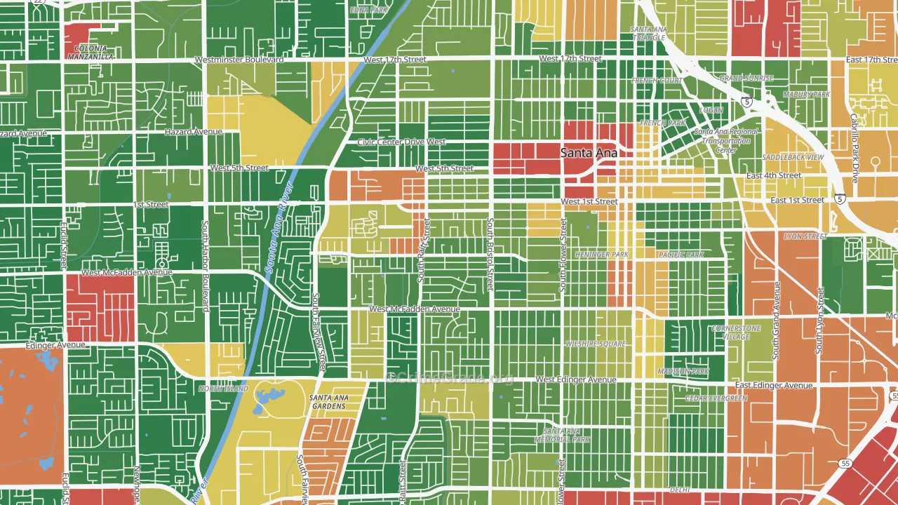 Central City Santa Ana, Santa Ana, CA Map of Burglary Rates