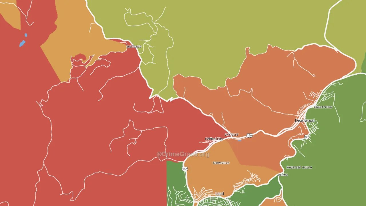 Central City, SD Map of Burglary Rates