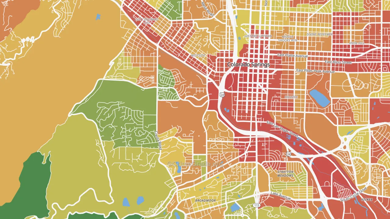 Central Colorado City, Colorado Springs, CO Map of Burglary Rates
