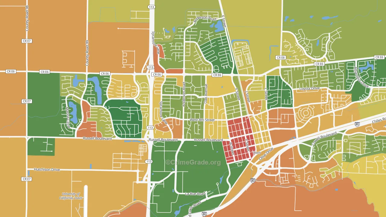Central Davis, Davis, CA Map of Burglary Rates
