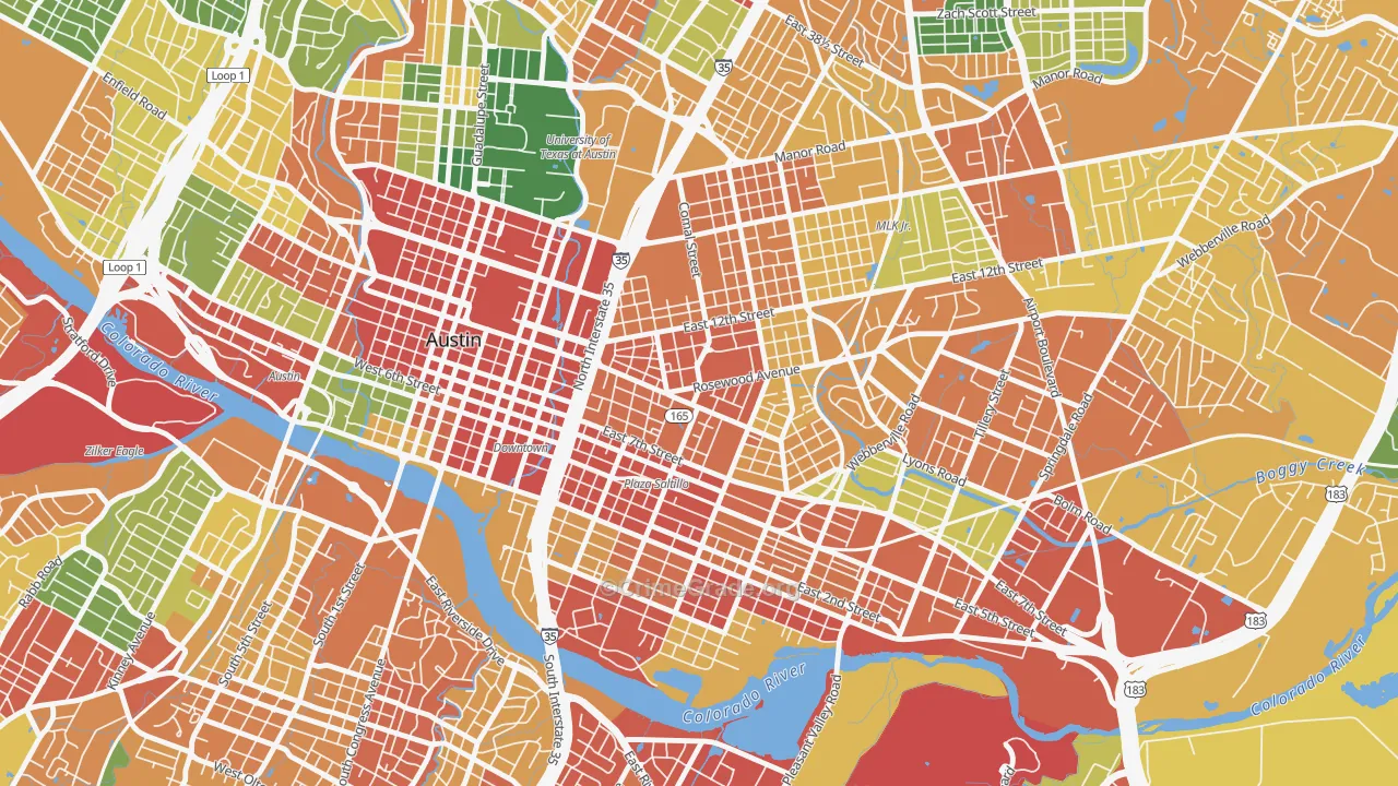 Central East Austin, Austin, TX Map of Burglary Rates