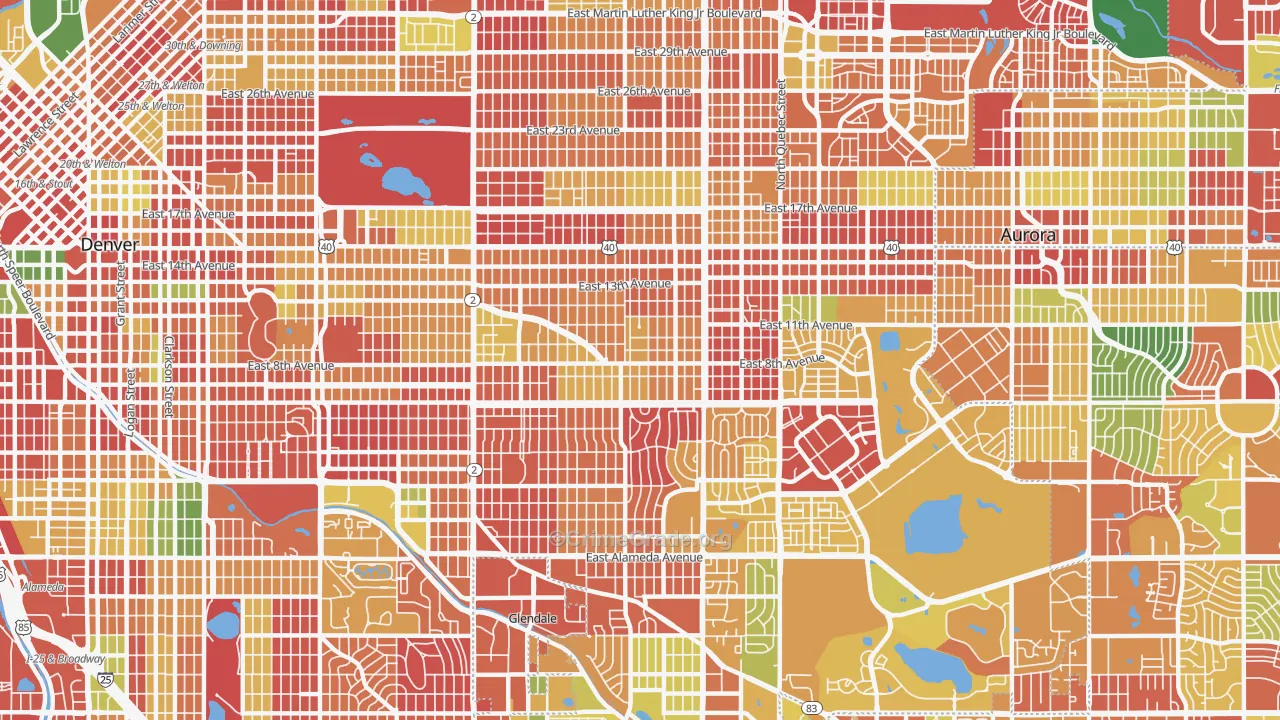 Central East Denver, Denver, CO Map of Burglary Rates