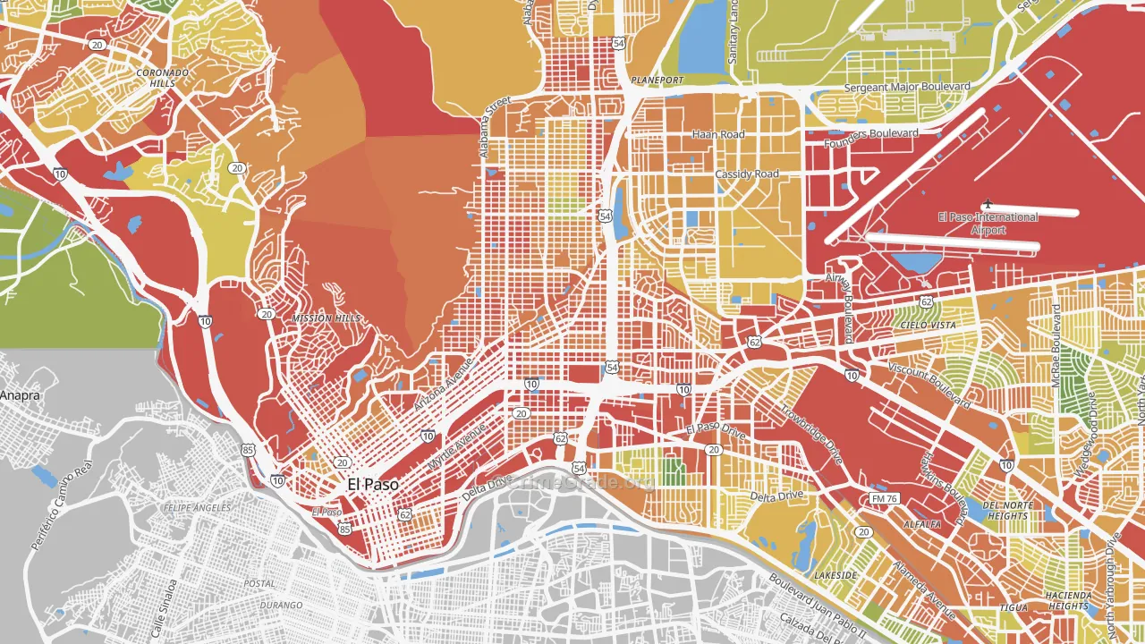 Central, El Paso, TX Map of Burglary Rates
