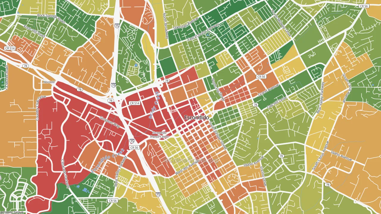 Central Escondido, Escondido, CA Map of Burglary Rates