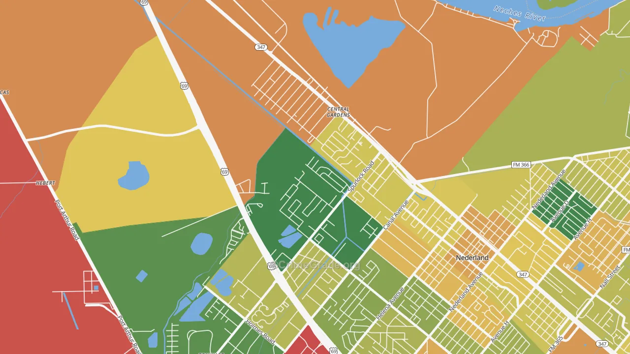 Central Gardens, TX Map of Burglary Rates