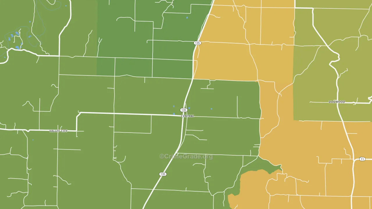 Central, IN Map of Burglary Rates