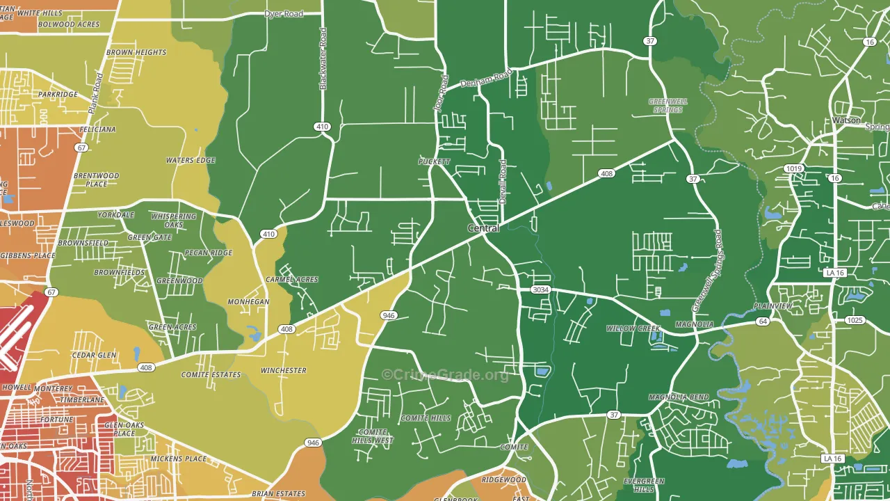 Central, LA Map of Burglary Rates