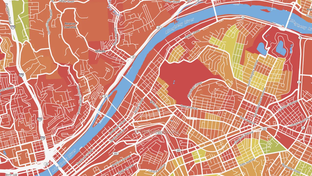 Central Lawrenceville, Pittsburgh, PA Map of Burglary Rates