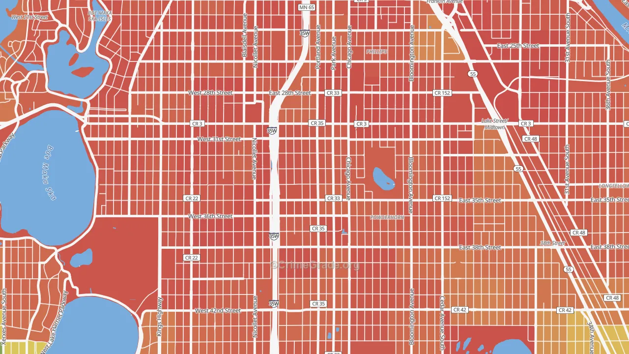 Central, Minneapolis, MN Map of Burglary Rates
